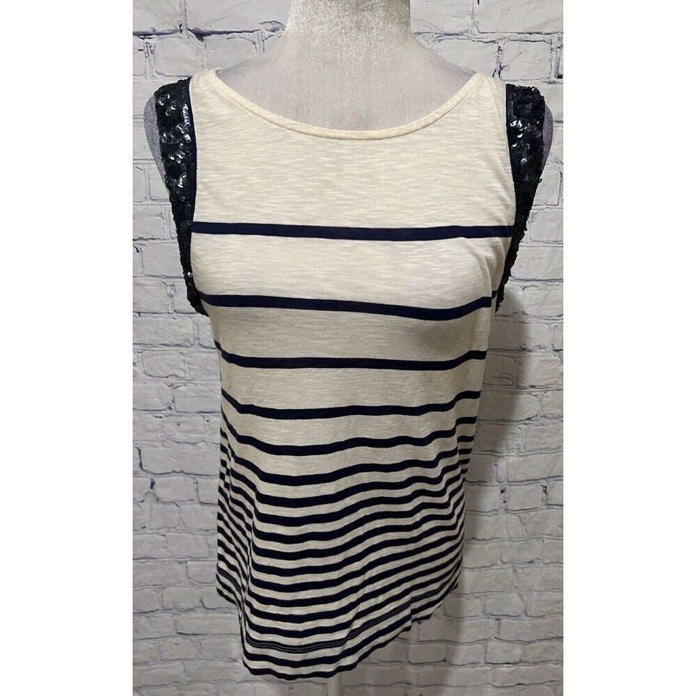 J. Crew Sequin Sleeveless Striped Cotton Silk Top Size Medium